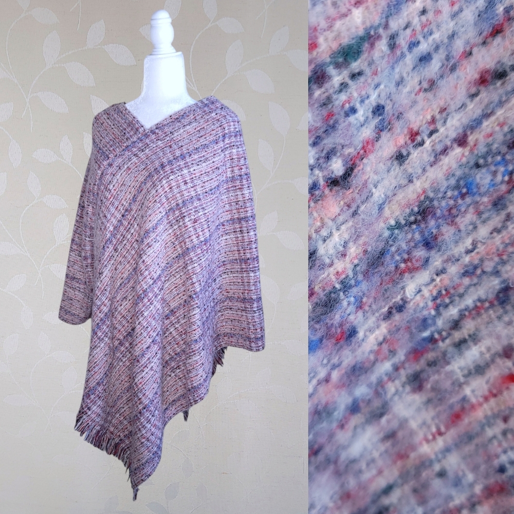 Northern Angel Coquette Poncho Multi Color Pastel Fringe Cape Purple L/XL